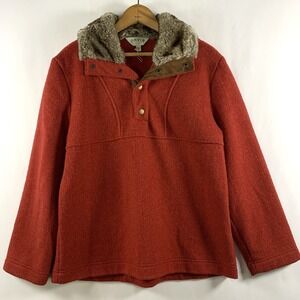 Orvis Womens Faux Fur‎ Collar Snap Sweater Sz M Red Heritage Outdoors Cabin Boxy